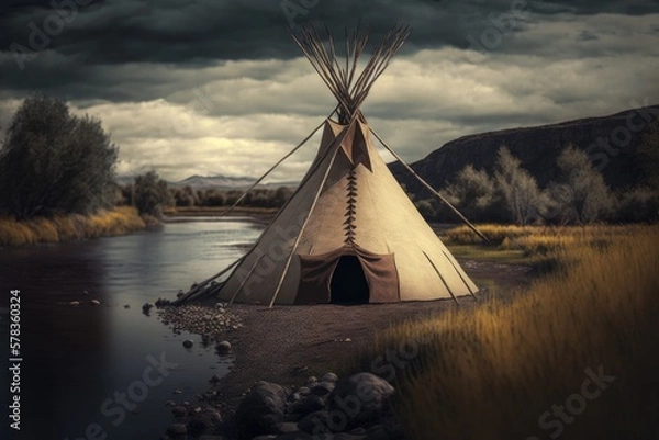 Obraz Traditional native american teepee - embracing the history and culture of indigenous peoples. Generative AI