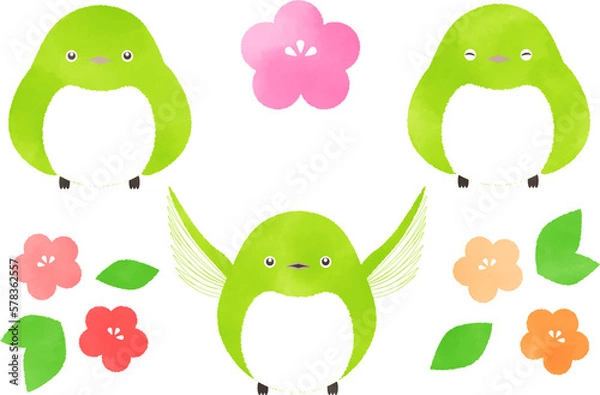 Fototapeta かわいいメジロ_花