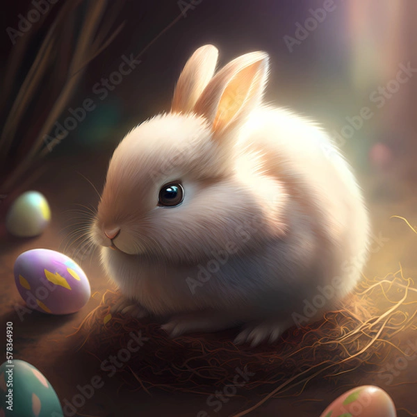 Fototapeta easter bunny with eggs generative ai