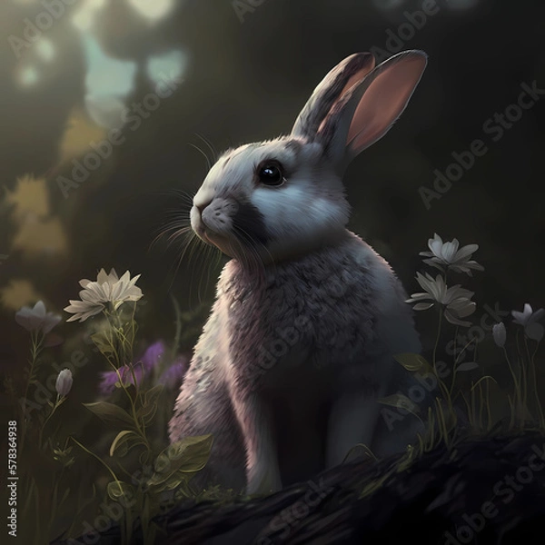 Obraz Rabbit in the grass. Created with generative AI technologies