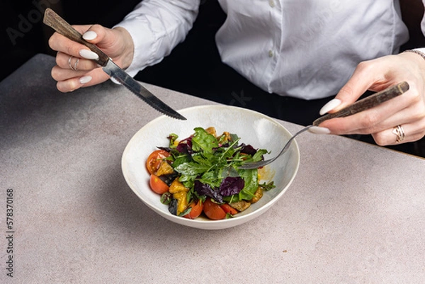 Fototapeta vegetarian salad prepared by the chef
