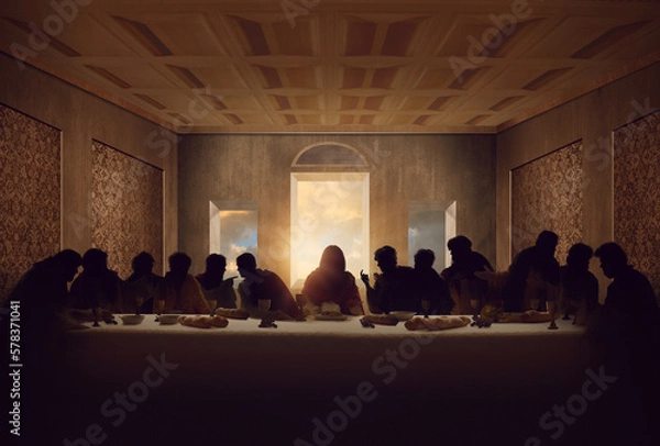 Fototapeta Jesus at The Last Super Table with 12 Disciples