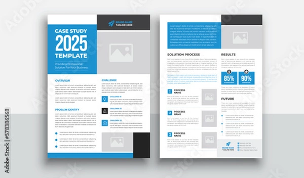 Fototapeta Case Study Template | Business Case Study Booklet Layout with blue elements | Double Side Flyer Template