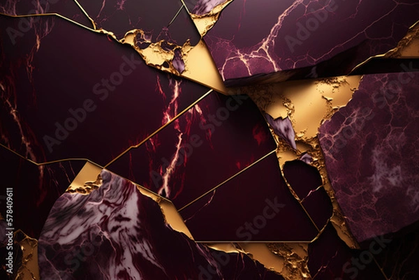 Fototapeta Burgundy and gold marble background. Luxury marble stone texture. Invitation backdrop. Ai generated