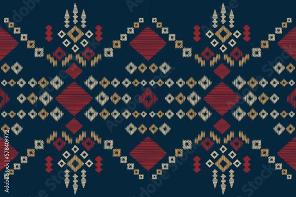 Fototapeta Ethnic Ikat fabric pattern geometric style.African Ikat embroidery Ethnic oriental pattern navy blue background. Abstract,vector,illustration.For texture,clothing,wrapping,decoration,carpet.