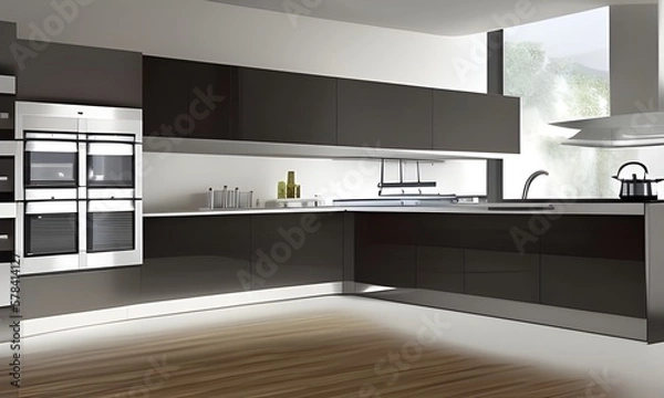 Fototapeta grande cuisine parquet au sol