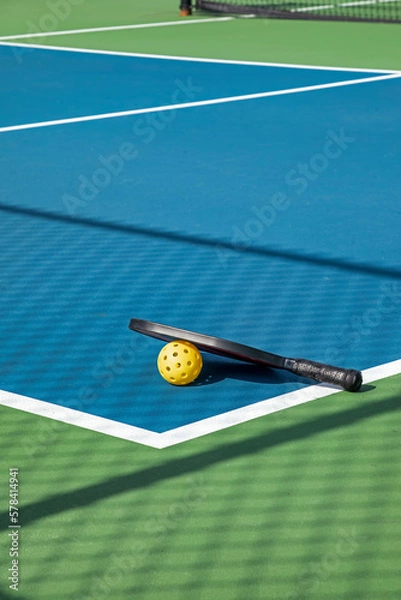 Obraz Pickleball Court with Paddle and Ball