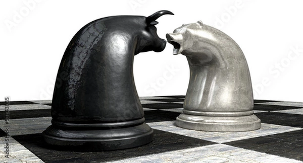 Obraz Bull And Bear Market Trend Chess Pieces