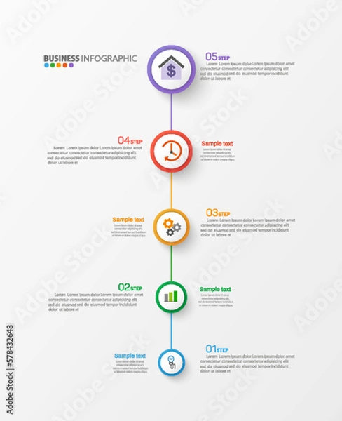 Obraz Business infographic design template with 5 options, steps or processes. Can be used for workflow layout, diagram, annual report, web design 