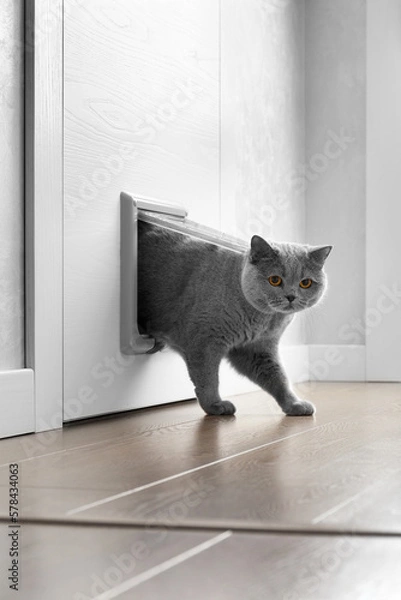 Obraz Cat passing through the cat door at home