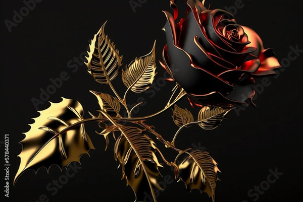 Obraz gold rose with black background. Generative AI