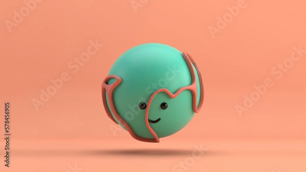 Obraz 3D illustration of a cute smiling sphere surrounded by an organic orange structure, floating over a minimal orange background. Playful and modern realistic toy minimalist horizontal representation