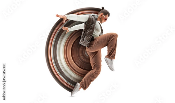 Fototapeta Realistic silhouette of a young hip-hop dancer, breake dancing man isolated on white background.