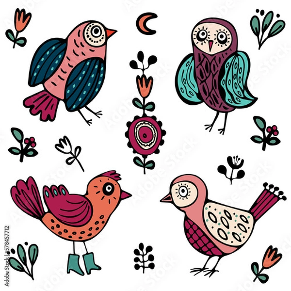 Fototapeta color set with birds