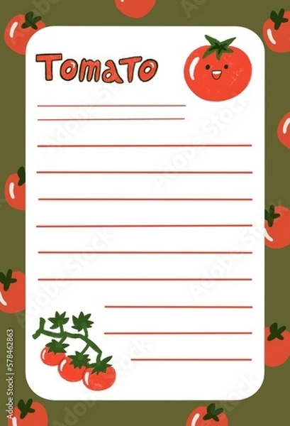 Fototapeta cute green page with smiling tomatoes. You can use it at school, at university and at work