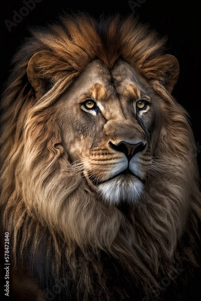 Fototapeta Lion on dark background. Ai generated illustration