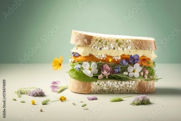 Obraz Spring flower sandwich. AI generation