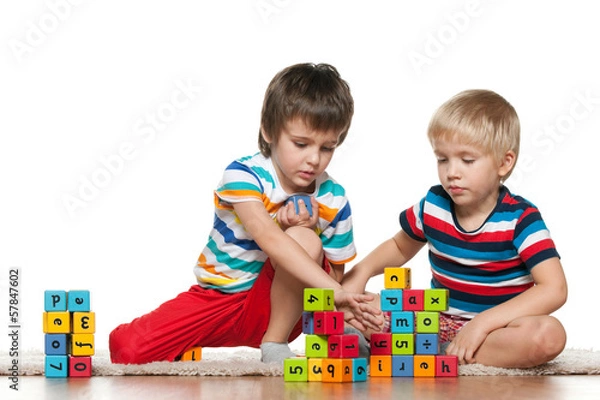 Obraz Two boys with blocks