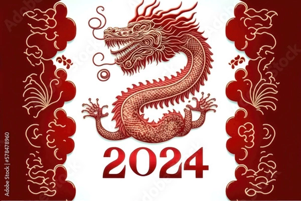 Fototapeta Celebrating the Chinese New Year 2024: Year of the Dragon. Generative Ai