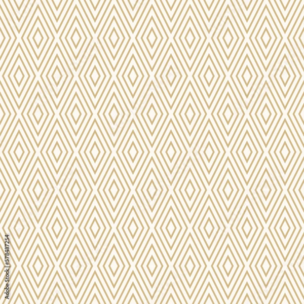 Fototapeta Abstract vector geometric seamless pattern. Luxury golden background. Simple ornament with rhombuses, diamonds, lines, stripes. Minimal gold and white texture. Repeat design for decor, fabric, print