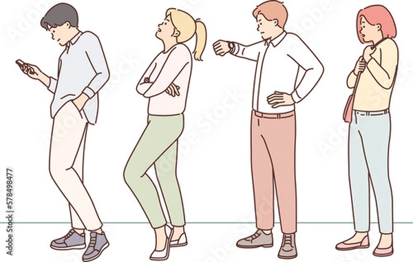 Obraz Stressed people wait in queue