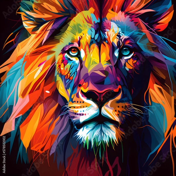 Fototapeta lion head illustration with multicolor crayon