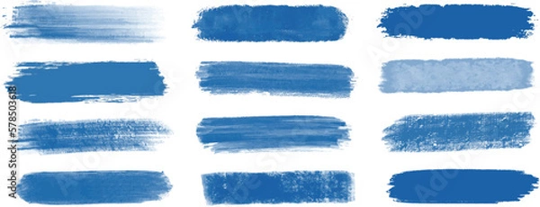Obraz Set of different grunge blue, ink paint brush strokes. Artistic design elements, grungy background vector illustration