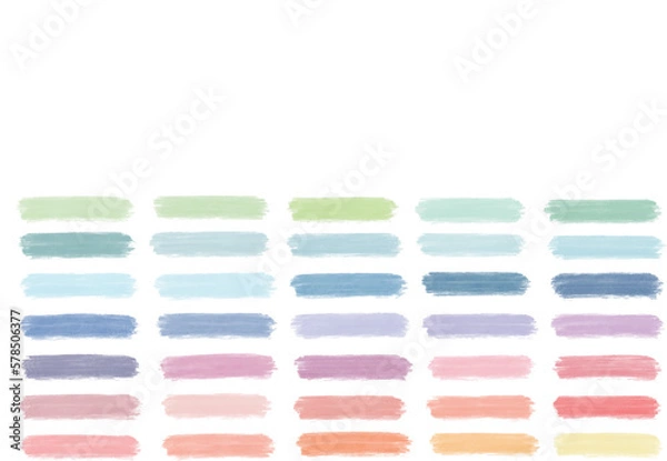 Fototapeta Different colorful pastel colors grunge, ink paint brush strokes bundle. Artistic design elements, grungy background vector illustration set