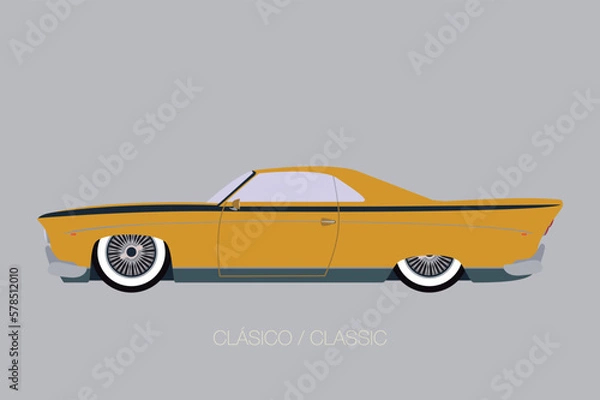 Fototapeta Classic american car in vector. Side view with perspective.