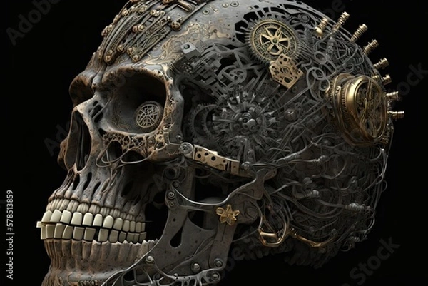 Fototapeta Industrialised Terror: An Extraordinary Mechanical Skull Generative AI