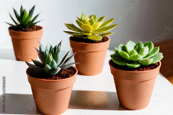 Obraz Pot for growing succulent plants, adding a biophilic aesthetic to the design of the environment. Created by an AI algorithm.