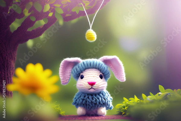 Fototapeta Easter bunny with easter eggs. Created with generative ai technologies