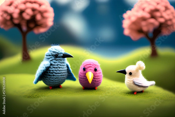 Fototapeta Cute birds. Toys. Created with ai technologies