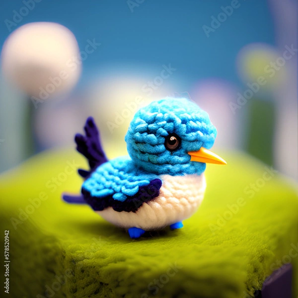 Fototapeta Blue bird on a grass. Created with generative ai technologies