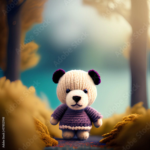 Fototapeta Teddy bear in the wood. Created with generative ai technologies