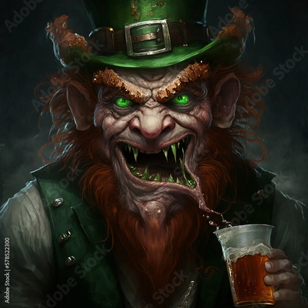 Obraz Evil Leprechaun Drinking, made with generative AI