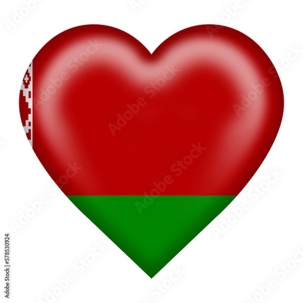 Fototapeta Belarus flag heart button isolated on white with clipping path 3d illustration