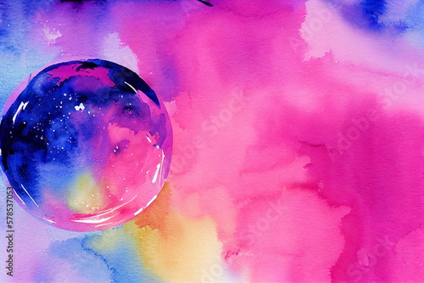 Obraz purple and blue abstract watercolor background with a bubble