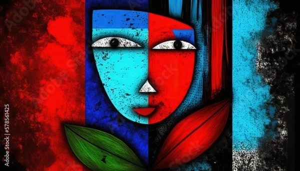 Fototapeta artistic illustration of abstract surreal face in colorful them idea for funky modern background wallpaper Generative Ai	
