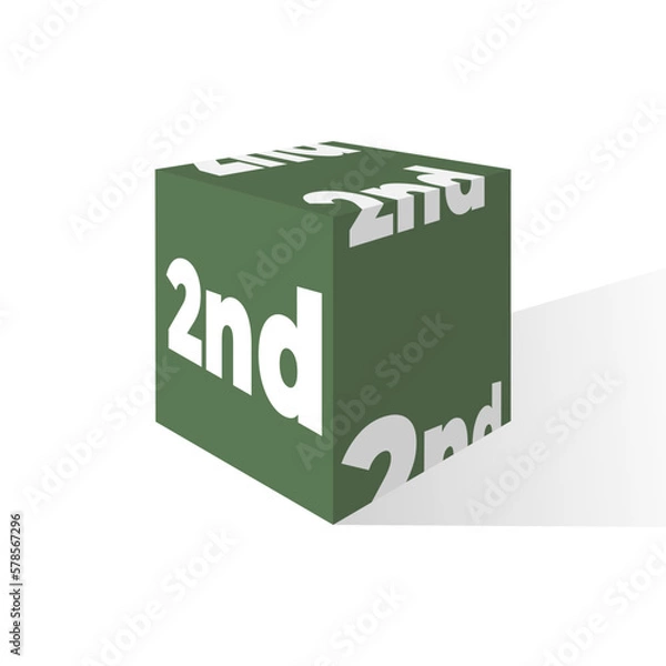 Fototapeta Ordinal number second on cube with shadow