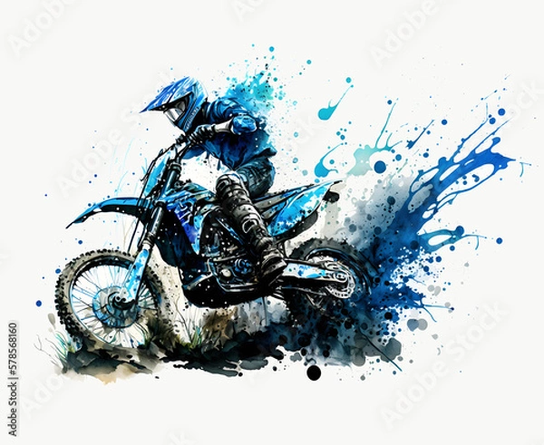 Fototapeta Colorful motocross rider in action in watercolor style created with Generative AI technology