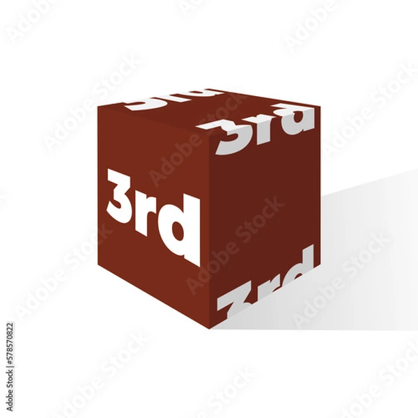 Fototapeta Ordinal number third on cube with shadow