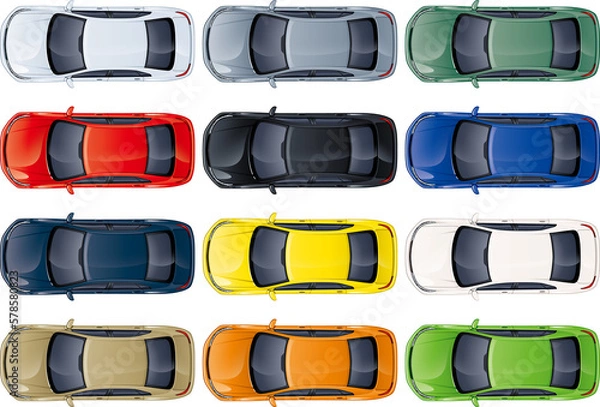 Obraz 真上から俯瞰した自動車の上面のイラスト集