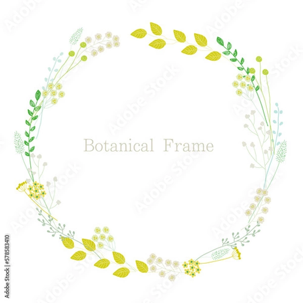 Obraz グリーンリース 葉とハーブのフレーム 植物ロゴ ラベル