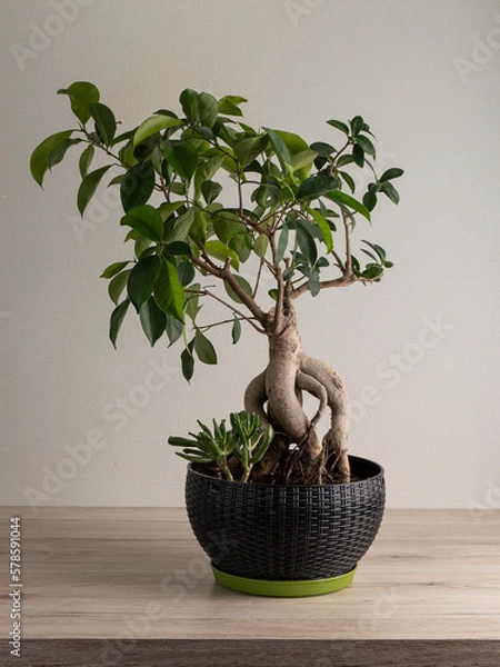 Obraz indoor plant in a ceramic pot in the home interior.