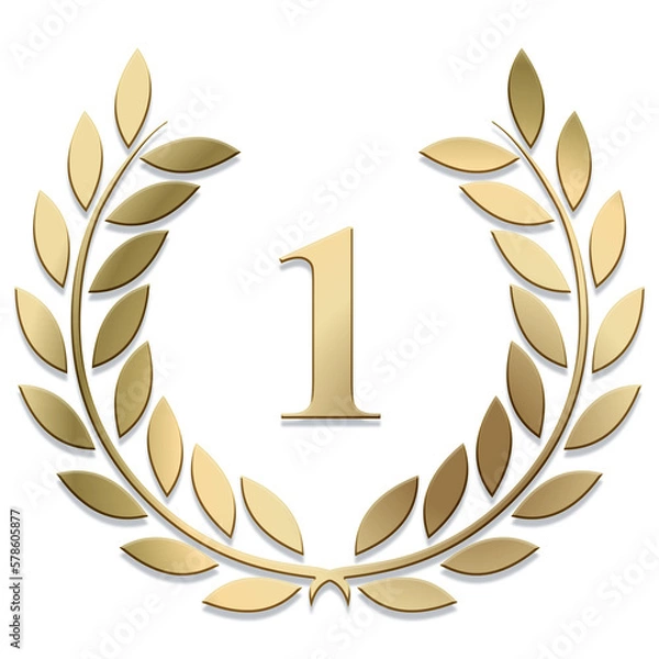 Fototapeta Gold PNG laurel wreath number 1 isolated	