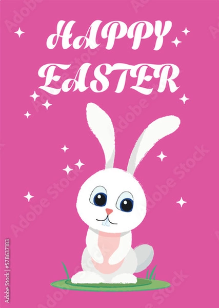 Obraz Easter greeting card with a cute white bunny.