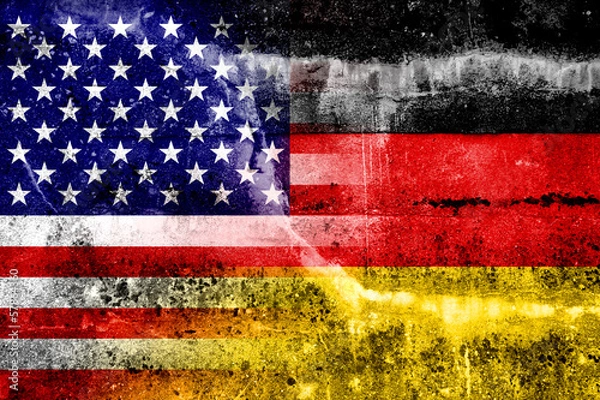 Obraz USA and Germany Flag painted on grunge wall