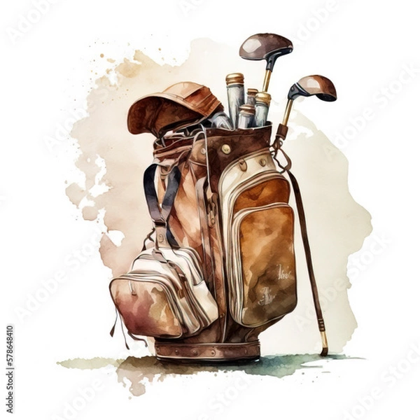 Fototapeta Watercolor of vintage golf bag on white background created with Generative AI technology