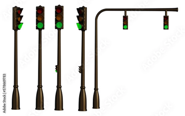 Obraz Traffic light with green light and transparent background. 3D Render